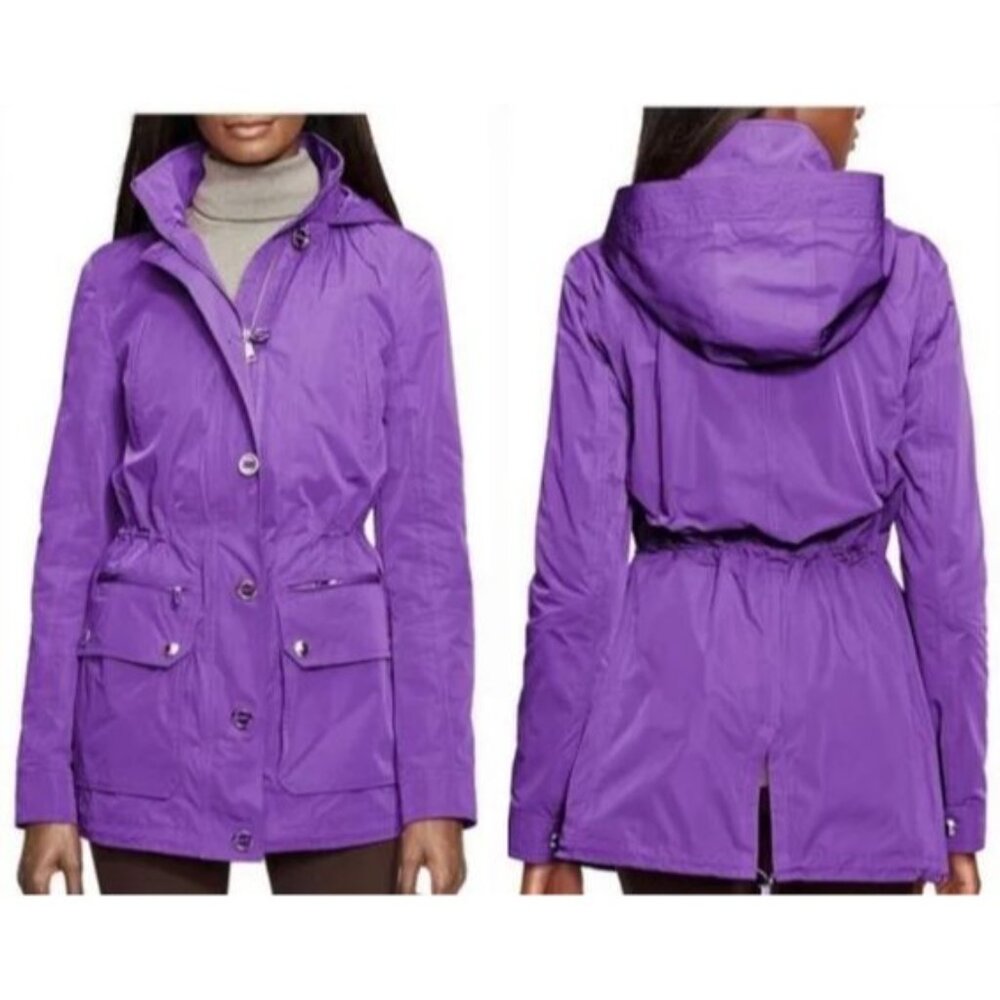 Lauren Ralph Lauren Long Sleeve Twee Utility Hooded Raincoat Jacket Purple PS - Picture 14 of 14